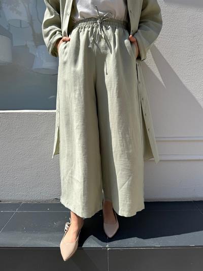 25SS309 Keten Geniş Paça Kadın Pantolon Mint