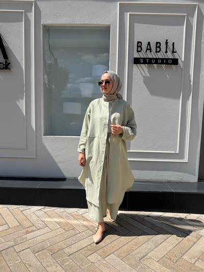25SS309 Keten Geniş Paça Kadın Pantolon Mint