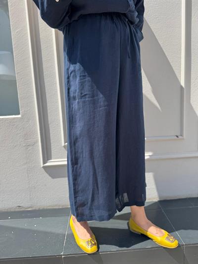 25SS309 Keten Geniş Paça Kadın Pantolon Lacivert