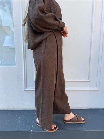 25SS325 Keten Kadın Pantolon Kahve
