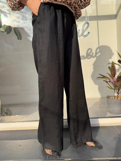 25SS328 Çizgi Dikişli Kadın Keten Pantolon Siyah