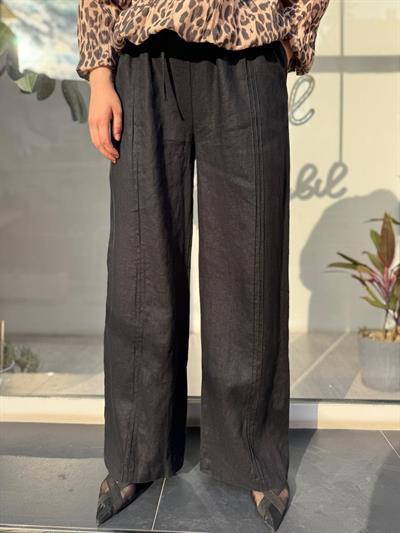 25SS328 Çizgi Dikişli Kadın Keten Pantolon Siyah