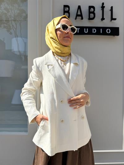 25SS618 Keten Blazer Kadın Ceket Beyaz