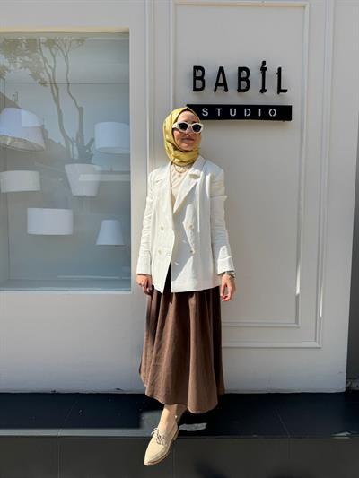25SS618 Keten Blazer Kadın Ceket Beyaz