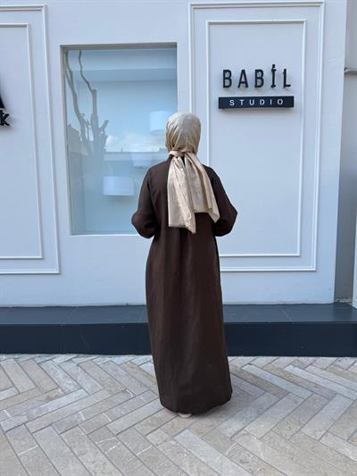 25SS620 Bağlamalı Keten Kadın Kimono Kahve