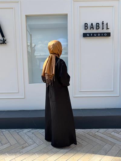 25SS620 Bağlamalı Keten Kadın Kimono Siyah