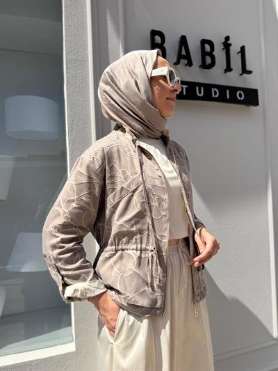 25SSCEK0009 Beli Sıkmalı Kumaş Detaylı Kadın Ceket Kahve