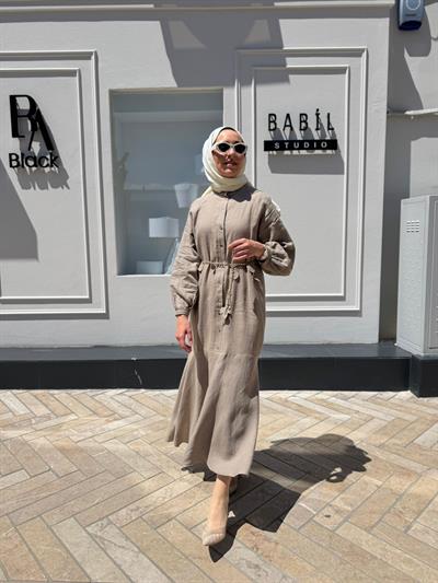 25SSELB0017 Sırt İşlemeli Kadın Elbise Haki Yeşil