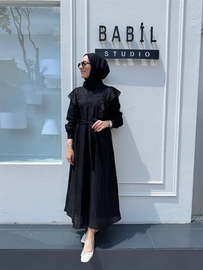 25SSELB0024 Nakış İşlemeli Kadın Elbise Siyah