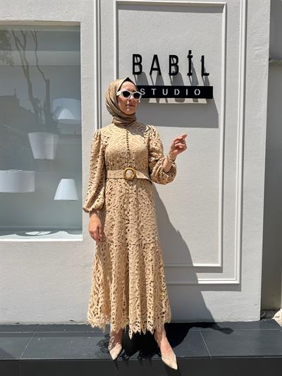 25SSELB0025 Emma Dantel Kadın Elbise Bej