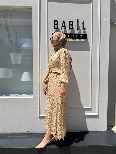 25SSELB0025 Emma Dantel Kadın Elbise Bej