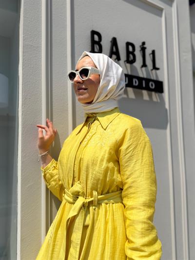25SSELB0028 Nakış İşleme Detaylı Lily Kadın Elbise Sarı