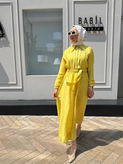25SSELB0028 Nakış İşleme Detaylı Lily Kadın Elbise Sarı