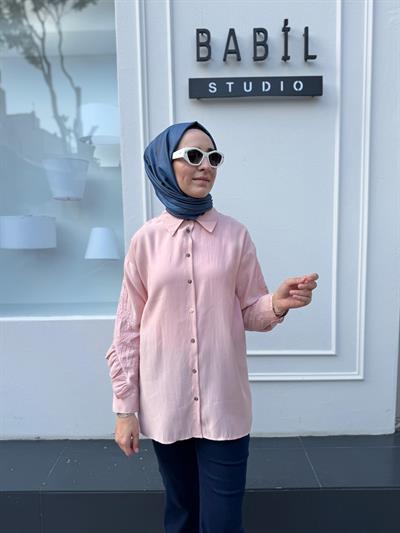25SSGOM0011 Emili Nakış İşli Kadın Gömlek Pembe