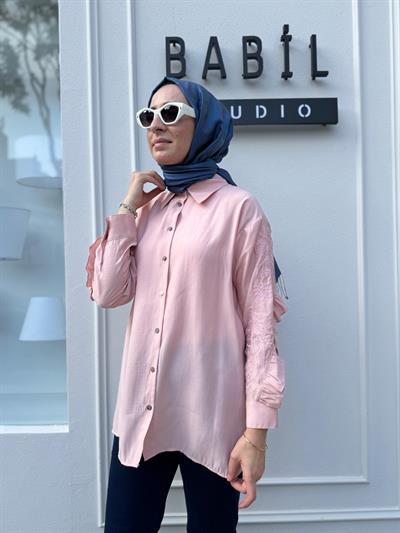 25SSGOM0011 Emili Nakış İşli Kadın Gömlek Pembe