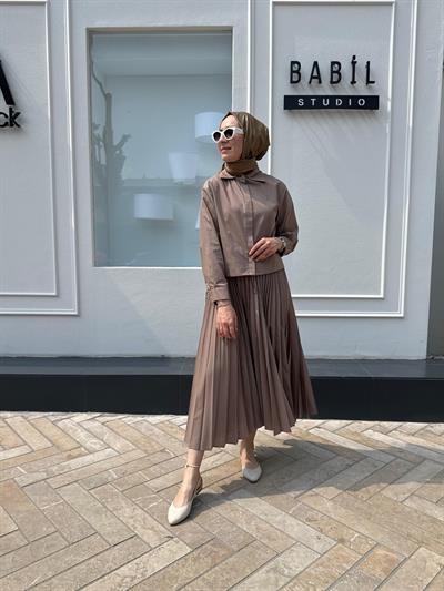 25SSGOM0014 Brandi Basic Kısa Kadın Gömlek Kahve