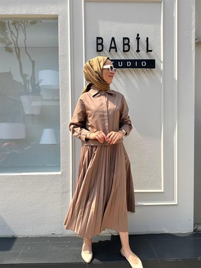 25SSGOM0014 Brandi Basic Kısa Kadın Gömlek Kahve