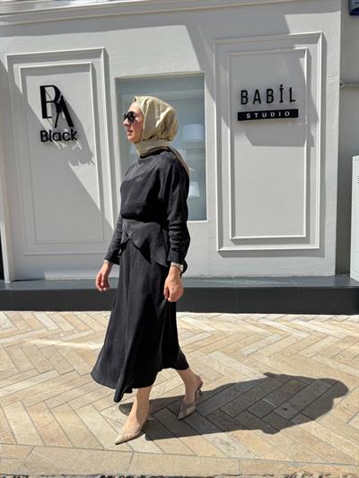 25SSTUN0005 Bağlama Detaylı Cupro Kadın Takım Siyah
