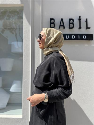 25SSTUN0005 Bağlama Detaylı Cupro Kadın Takım Siyah