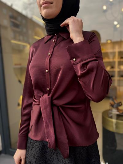 2601-3015 Bağlamalı Kadın Gömlek Bordo