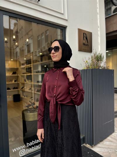 2601-3015 Bağlamalı Kadın Gömlek Bordo