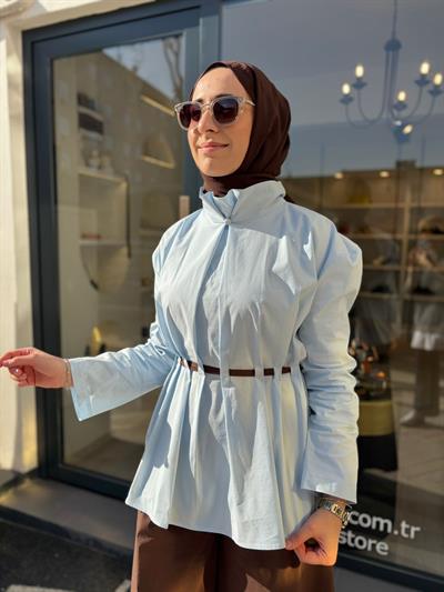 2601-3019 Belden Detaylı Kadın Tunik Mavi