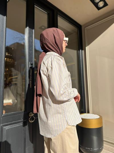 2601-3039 Taş Detaylı Kadın Gömlek Bej