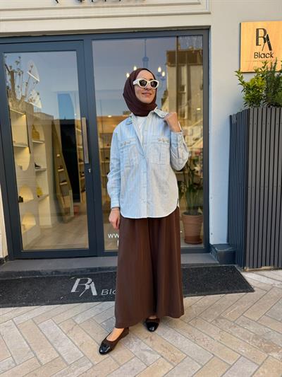 2601-3039 Taş Detaylı Kadın Gömlek Mavi