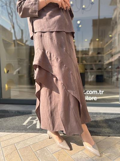 2601-3045 Dikiş Detay Kadın Takım Kahve