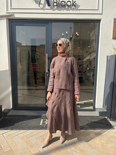 2601-3045 Dikiş Detay Kadın Takım Kahve