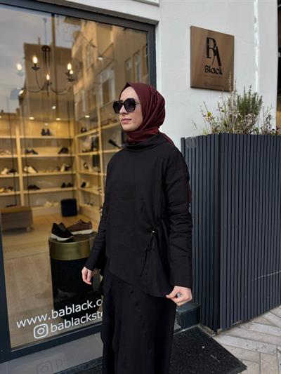 2601-3046 Yandan Büzmeli Kadın Takım Siyah