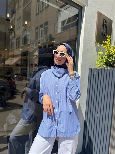 2601-3049 İşlemeli Kadın Gömlek Mavi
