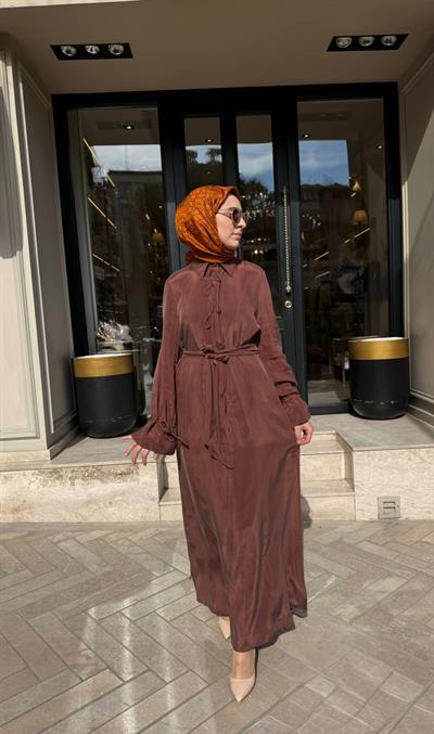 2601-5010 Detaylı Kadın Elbise SOĞAN
