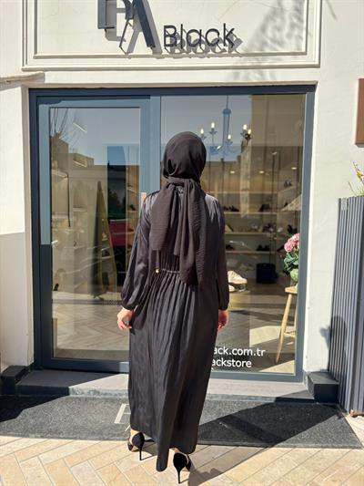 2601-5031 Büzgü Detay Kadın Elbise Siyah