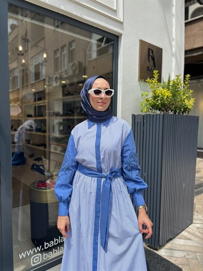 2601-5044 Güpür Detay Kadın Elbise Indigo