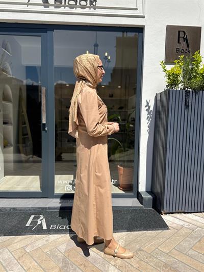 2601-5050 Belden Detay Kadın Elbise Camel