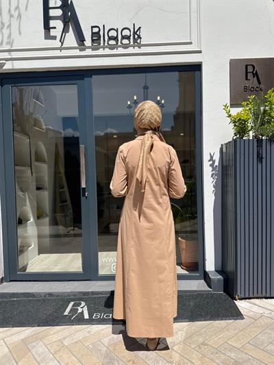 2601-5050 Belden Detay Kadın Elbise Camel