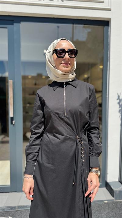 2601-5050 Belden Detay Kadın Elbise Siyah