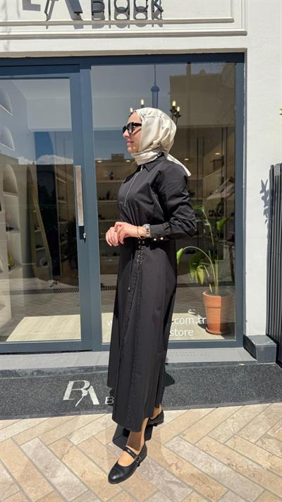2601-5050 Belden Detay Kadın Elbise Siyah