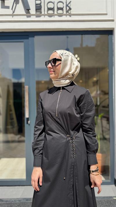2601-5050 Belden Detay Kadın Elbise Siyah