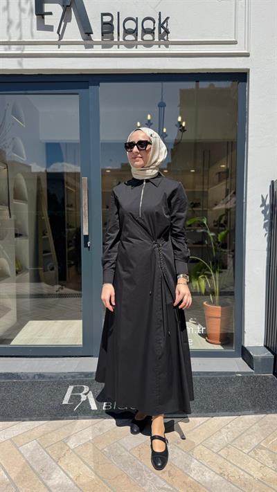 2601-5050 Belden Detay Kadın Elbise Siyah
