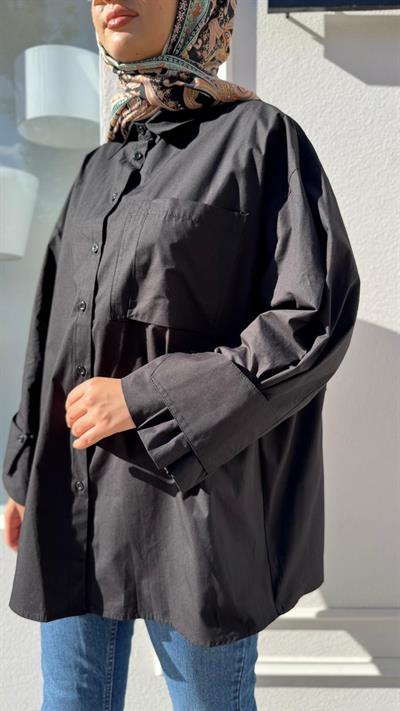 26FW200 Kol Detaylı Kadın Gömlek Siyah