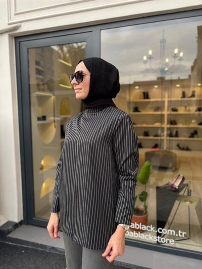 26FW202 Çizgili Kadın Bluz Siyah-Beyaz