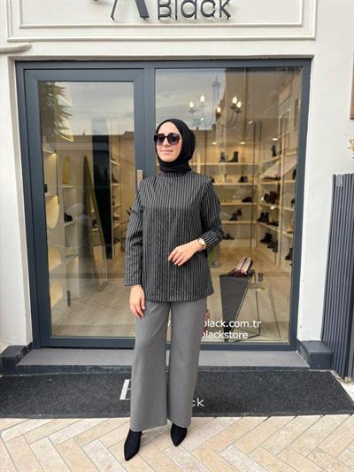 26FW202 Çizgili Kadın Bluz Siyah-Beyaz