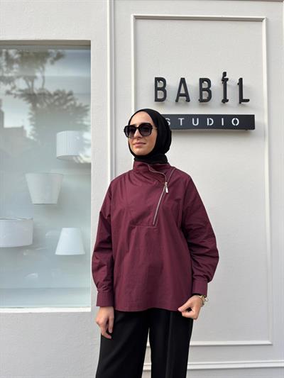 26FW208 Fermuarlı Kadın Bluz Bordo