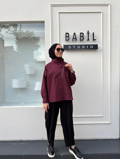 26FW208 Fermuarlı Kadın Bluz Bordo