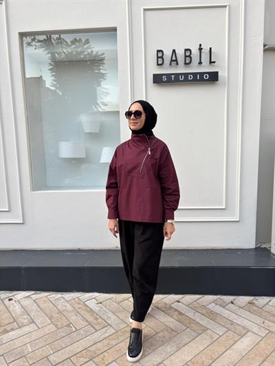 26FW208 Fermuarlı Kadın Bluz Bordo