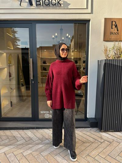 26FW217 Triko Kadın Kazak Bordo