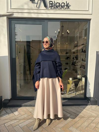 26FW230 Atkı Detay Kadın Bluz Lacivert