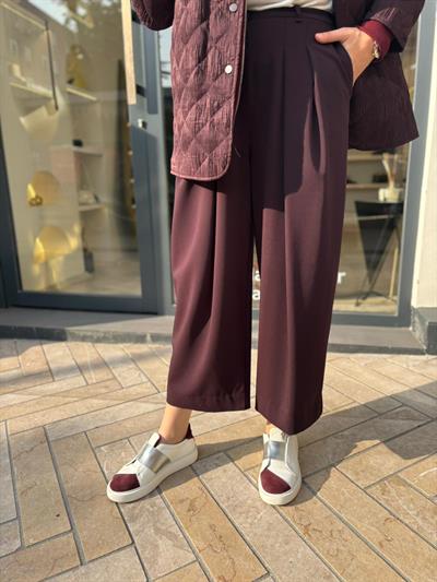 26FW318 Pileli Kadın Pantolon Mürdüm